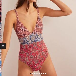 Boden Red and Blue One Piece Swimsuit with Paisley Print